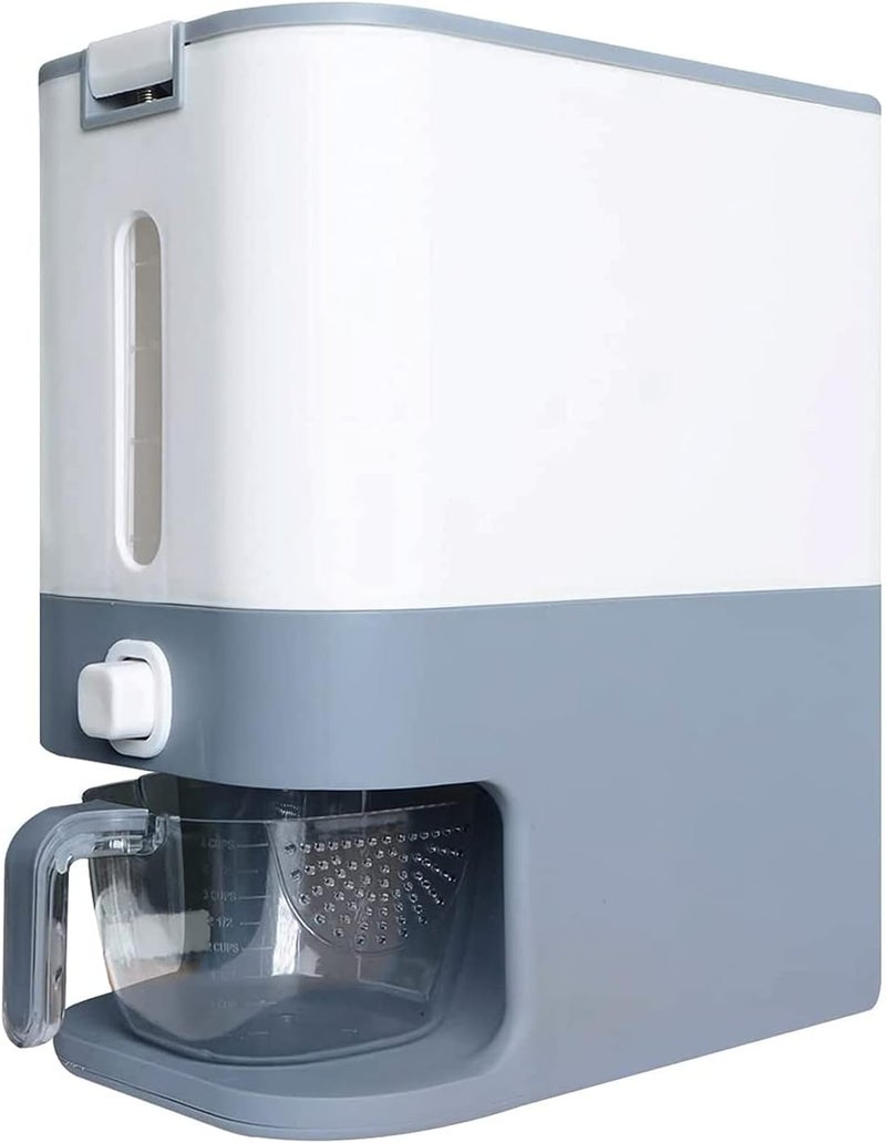 Penck Rice Dispenser Cereal Grain Storage Container Automatic Rice Bucket Airtight Plastic Food Holder Household Organizer Box Bin w/Locking Lid & Measuring Cup, 17lbs Capacity, Grey - Image 1