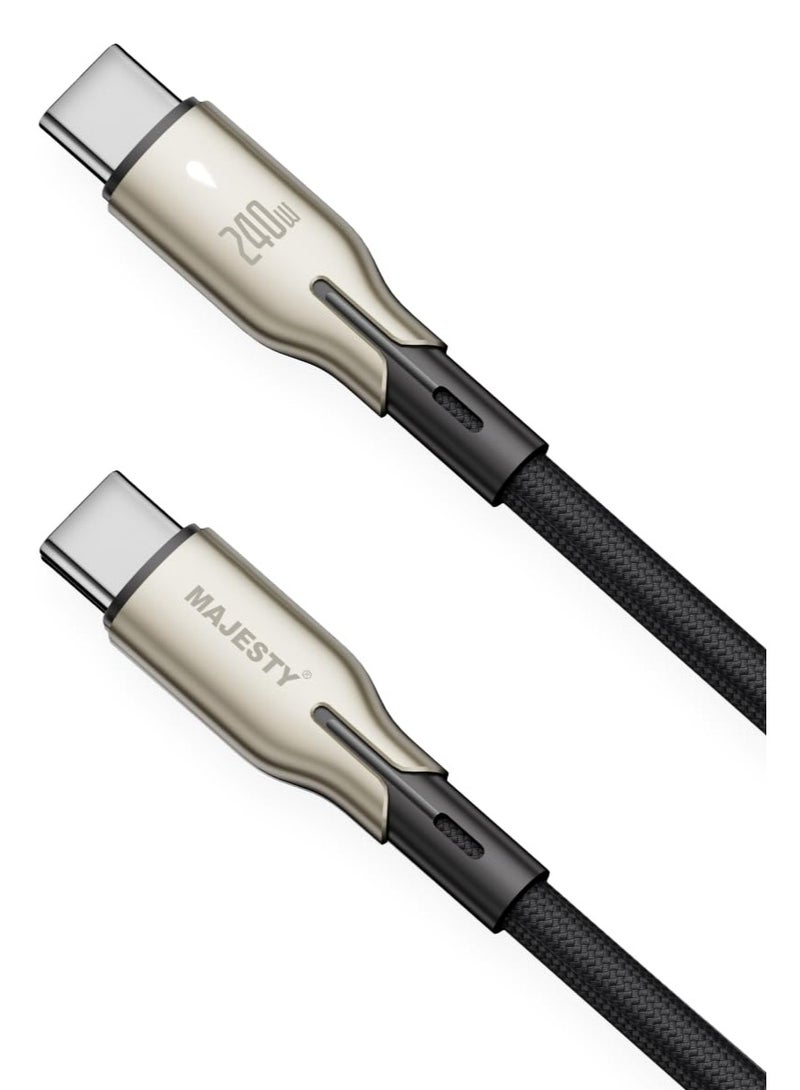 ماجيستي كيبل USB-C إلى USB-C مضفر 240 واط (48V/5A) PD 3.1 - شحن سريع مصنوع من خليط الزنك عالي الجودة لأيفون 15، ماك بوك برو/اير، جالكسي S24 الترا، هواوي - 1 متر" - Image 1