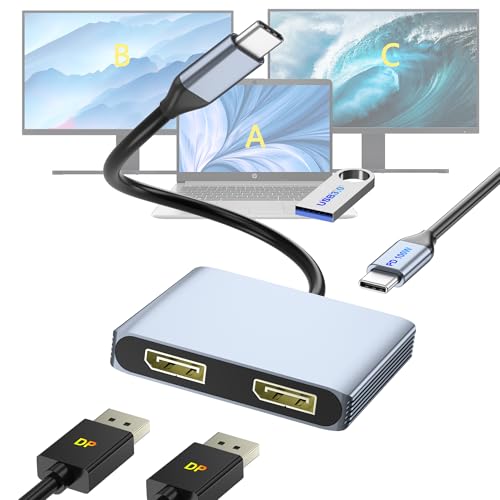 Closs DisplayPort Splitter for Dual Monitors, 4K@60Hz USB-C to DisplayPort Adapter, Type-C Docking Station for Dell/HP/Mac, Display Port MST Hub with USB3.0/PD, Display Port Splitter for Dual Monitors - Image 1