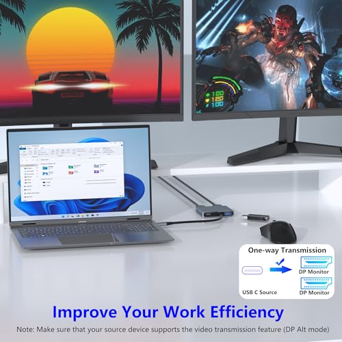 Closs DisplayPort Splitter for Dual Monitors, 4K@60Hz USB-C to DisplayPort Adapter, Type-C Docking Station for Dell/HP/Mac, Display Port MST Hub with USB3.0/PD, Display Port Splitter for Dual Monitors - Image 4