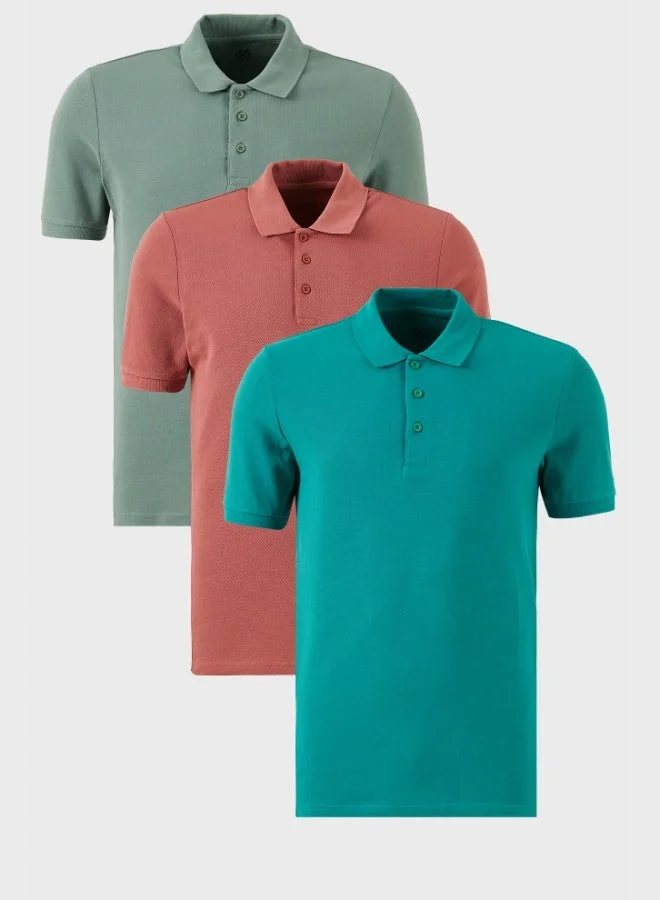 Buratti Buratti Cotton Regular Fit Buttoned Polo Collar 3-Pack T Shirt Men's T-SHIRT 5902127S3