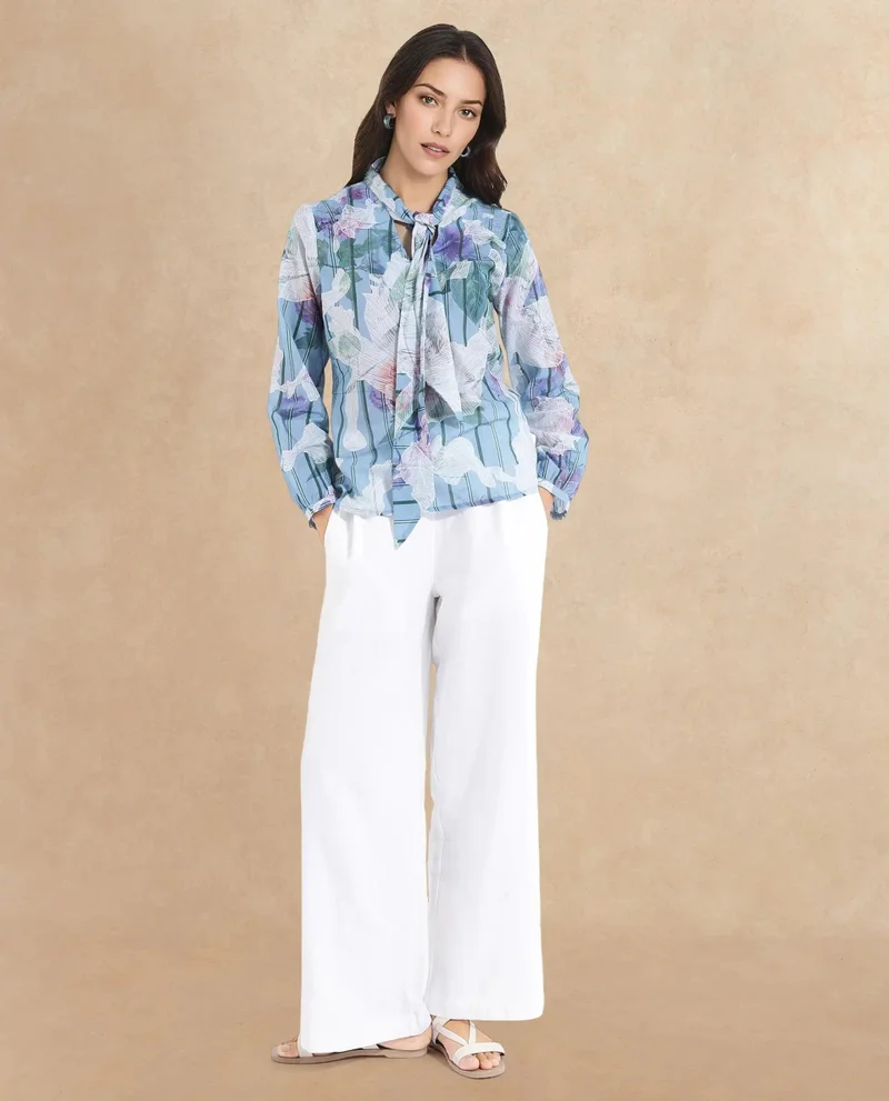 Rareism Women's Abstract Floral Stripe Top