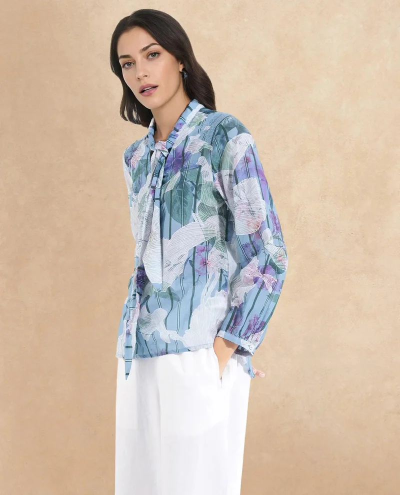 Rareism Women's Abstract Floral Stripe Top