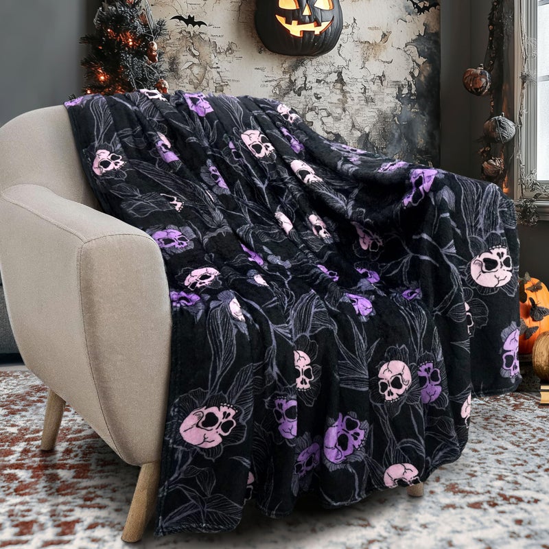 Roszwtit Halloween Goth Skull Throw Blanket 50x60 Inch Gothic Skeleton Blankets Soft Lightweight Cozy Plush Blanket for Halloween Decor Gifts - Image 2