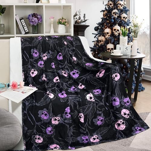 Roszwtit Halloween Goth Skull Throw Blanket 50x60 Inch Gothic Skeleton Blankets Soft Lightweight Cozy Plush Blanket for Halloween Decor Gifts - Image 3