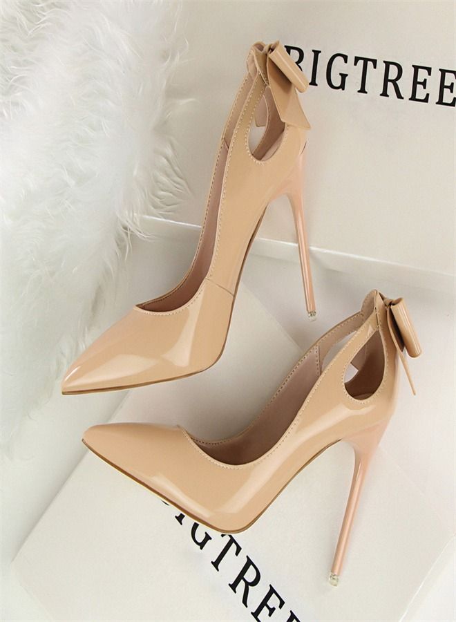 Pointed Patent Leather High Heels 10CM Beige