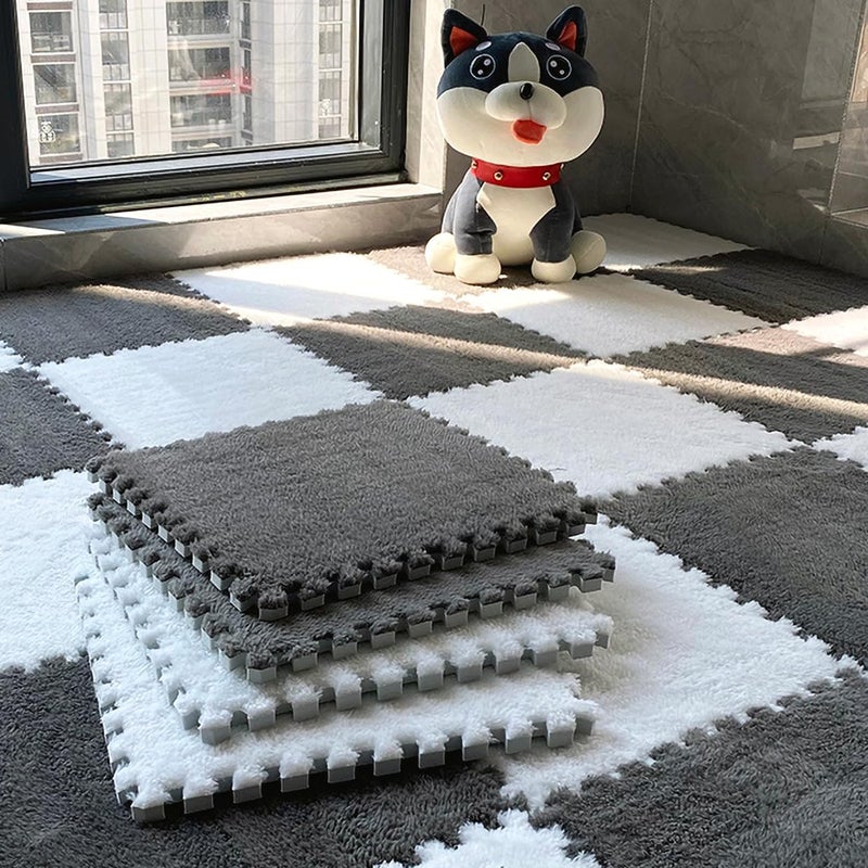 Eluleegc 12pcs 0.6in Thick Interlocking Carpet Squares Puzzle Mat EVA Foam Area Tiled Rug for Baby Play Soft Mats (White, 11.8in) - Image 3