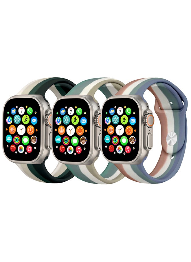3 Pack For Apple Watch Band 49mm 45mm 44mm 42mm Stripe Silicone Replacement Band for iWatch Ultra2 Ultra Series 9/8/7/SE/6/5/4/3/2/1