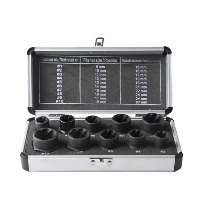 LSLANSOON 10 Pcs Impact Bolt & Nut Remover Set, Bolt Screw Extractor Set, Nut Remover Tool with Aluminium Storage Case for Removing Damaged Frozen Rusted Rounded-Off Bolts Nuts - Image 1