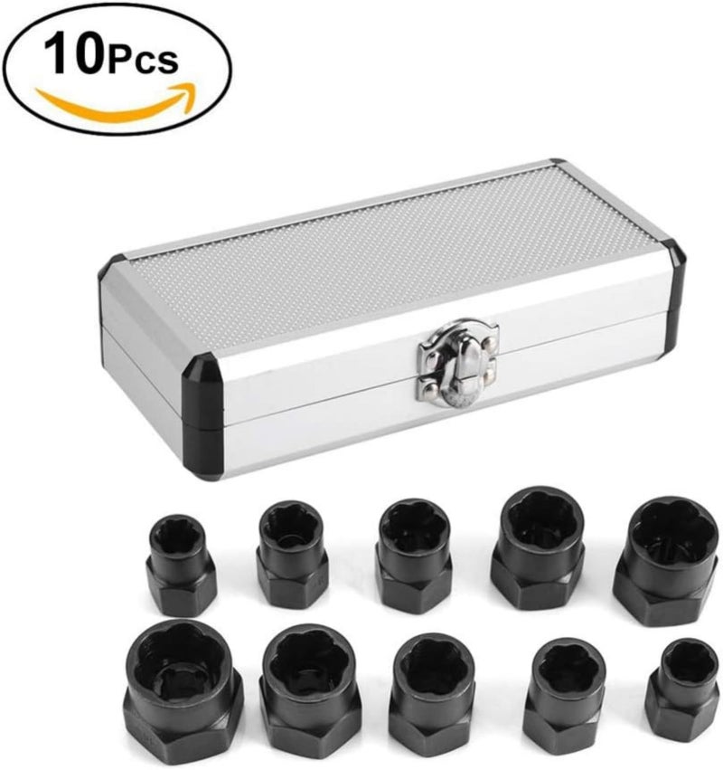 LSLANSOON 10 Pcs Impact Bolt & Nut Remover Set, Bolt Screw Extractor Set, Nut Remover Tool with Aluminium Storage Case for Removing Damaged Frozen Rusted Rounded-Off Bolts Nuts - Image 4