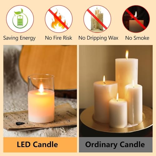 coku Set of 3 Flameless LED Pillar Candles with Remote, Realistic Flickering Moving Flame, Battery Operated, Smokeless Safe Decorative Candles Gift for Home, Wedding, Diwali, Christmas - Image 4