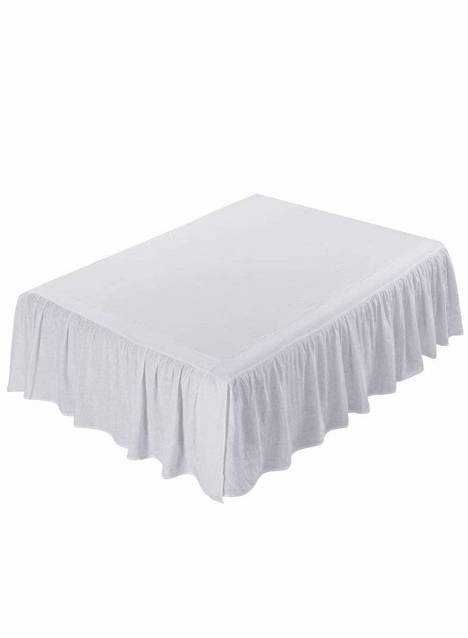 meadow park Washed French Linen Bed Skirt, Dust Ruffle, Queen Size 60" W x 80" L, Drop 16", Super Soft, Ruffle Style, White Color - Image 2