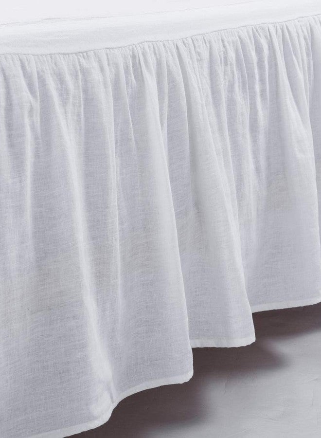 meadow park Washed French Linen Bed Skirt, Dust Ruffle, Queen Size 60" W x 80" L, Drop 16", Super Soft, Ruffle Style, White Color - Image 1