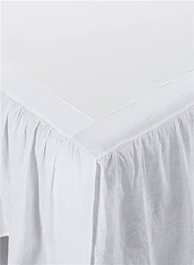 meadow park Washed French Linen Bed Skirt, Dust Ruffle, Queen Size 60" W x 80" L, Drop 16", Super Soft, Ruffle Style, White Color - Image 3