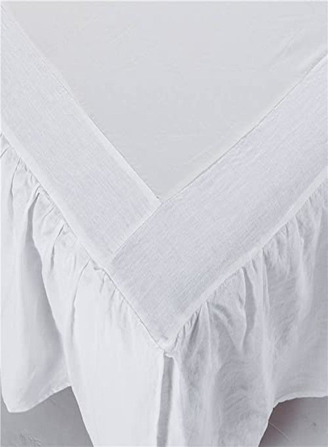 meadow park Washed French Linen Bed Skirt, Dust Ruffle, Queen Size 60" W x 80" L, Drop 16", Super Soft, Ruffle Style, White Color - Image 4