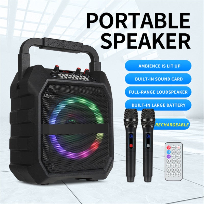 Portable Karaoke System: Black 25W 6.5-Inch Subwoofer, BT 5.0 Connectivity, 2 Wireless Microphones - Dynamic RGB Music-Sync Lights, 6-10 Hour Battery for Outdoor Events Home Gatherings - Image 4