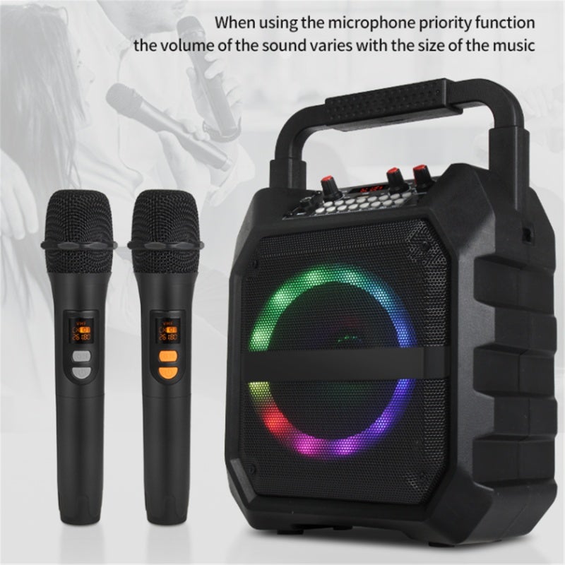 Portable Karaoke System: Black 25W 6.5-Inch Subwoofer, BT 5.0 Connectivity, 2 Wireless Microphones - Dynamic RGB Music-Sync Lights, 6-10 Hour Battery for Outdoor Events Home Gatherings - Image 3