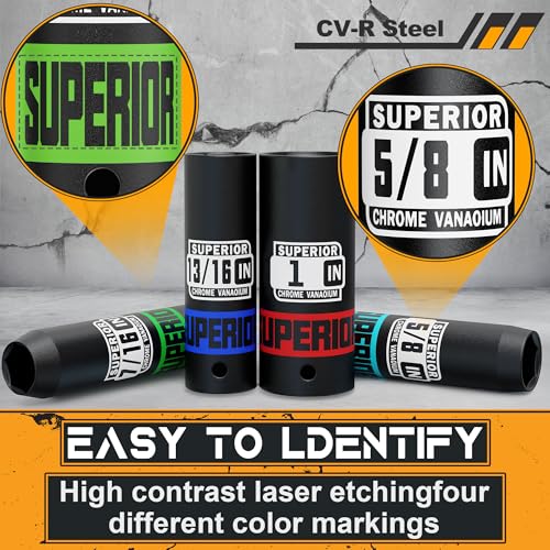 Aiourx 12 Piece 1/2" Drive Deep Impact Socket Set, 3/8" to 1", SAE, 6 points, CR-V Material, Cars, Motorcycles, Tire Changes - Image 4