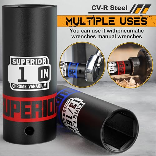 Aiourx 12 Piece 1/2" Drive Deep Impact Socket Set, 3/8" to 1", SAE, 6 points, CR-V Material, Cars, Motorcycles, Tire Changes - Image 5