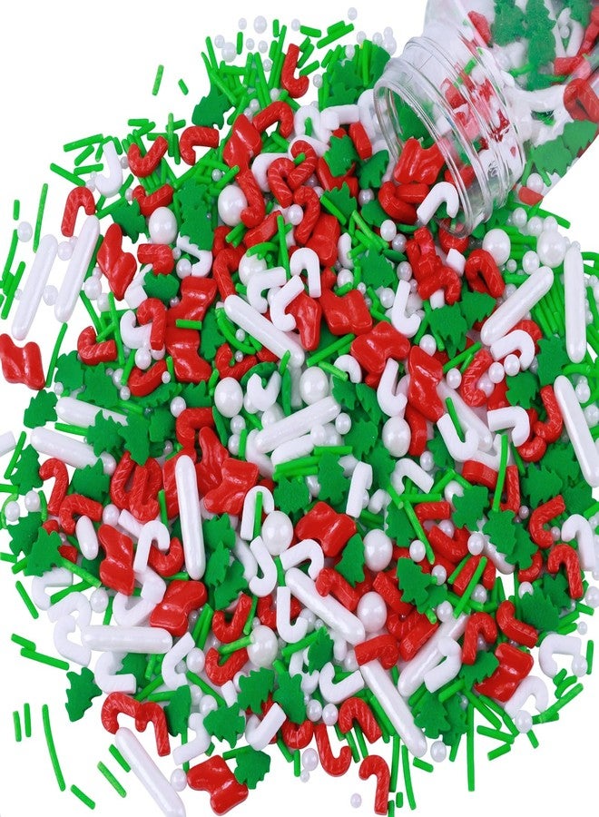 Morofme 3.5 oz Christmas Tree Sprinkles Red and Green Christmas Sprinkles White Pearl Mix Jimmies Christma Cane Sock Sprinkle Cake Topper Edible Holiday Sprinkle for Dessert Cupcake Toppers Cookie - Image 1