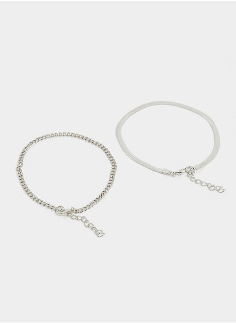 Set of 2 - Assorted Link Chain Bracelets