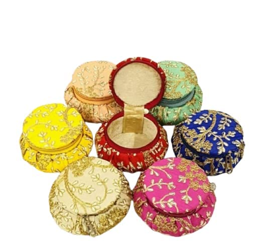 Wan Sukh Wooden Embroidery matki shape Bangle Box Jewellery Organiser Box Earring Storage Box, Wedding Return Gift for women Bridal Gift Storage Box (Multicolour, 4) 