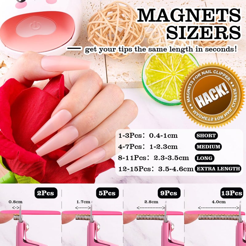 GA&EN Light Pink Premium Nail Clippers with Magnets Sizers for Acrylic Nails, Artificial Fake Nail False Nail Tip Cutter Trimmer Manicure Pedicure Sharp Blade Clip Tool For Salon Home Art Beauty - Image 3