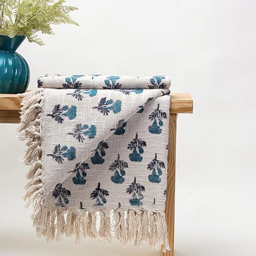 DMAASA Handmade Cotton Hand Block Floral Print Throw Blanket for Sofa Couch & Sofa, Car, 50x60 Inches (Multi-Color_07)-350 TC - Image 3
