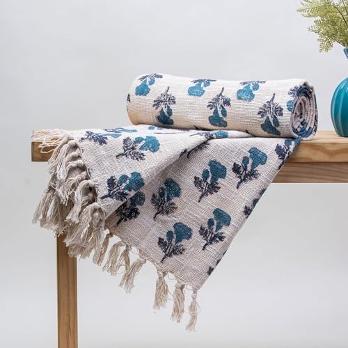 DMAASA Handmade Cotton Hand Block Floral Print Throw Blanket for Sofa Couch & Sofa, Car, 50x60 Inches (Multi-Color_07)-350 TC - Image 2