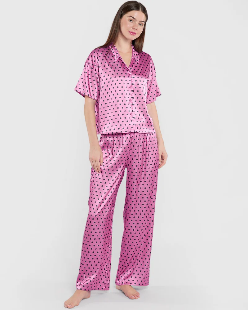 La Senza La Senza Sleep Unlined Printed Satin Button Down Top
