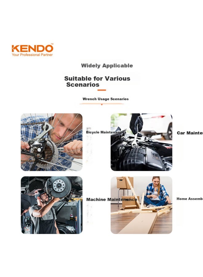 Kendo Double-ended Open-end And Box-end Wrench Set, Automotive Repair Tools, 8-piece Set - Image 2