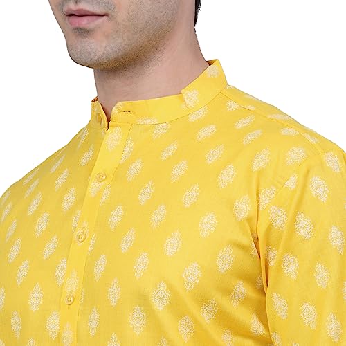 Jompers Men's Cotton Floral printed Kurta Pyjama Set (Lemon, M) - Image 4