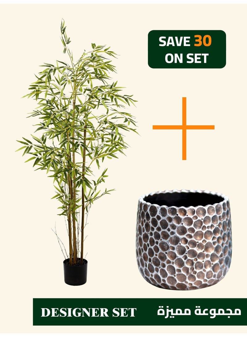 High-Quality Artificial Bamboo Tree (150cm) with Decorative Cement Planter – Balanced Space and Natural Presence - Image 1