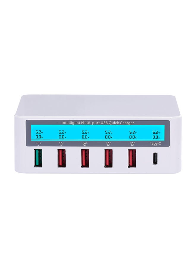 موزع نقل وشحن سريع مزود بشاشة LCD و6 منافذ USB أبيض - Image 1