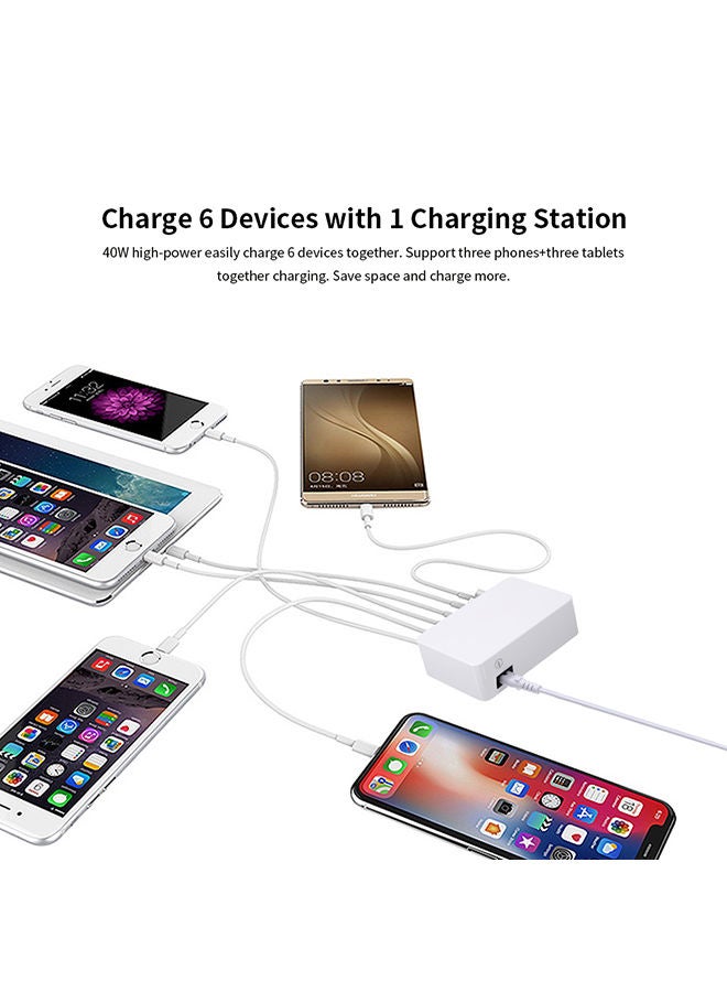 موزع نقل وشحن سريع مزود بشاشة LCD و6 منافذ USB أبيض - Image 5