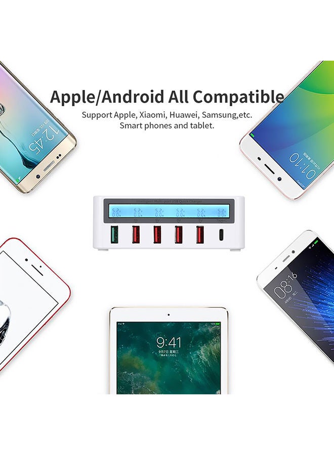 موزع نقل وشحن سريع مزود بشاشة LCD و6 منافذ USB أبيض - Image 4