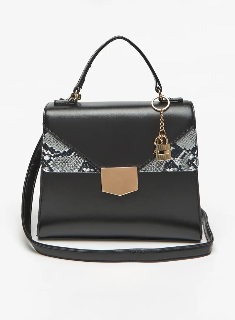 فلورا بيلا Animal Print Satchel Bag with Charm Detail and Handle By Shoexpress