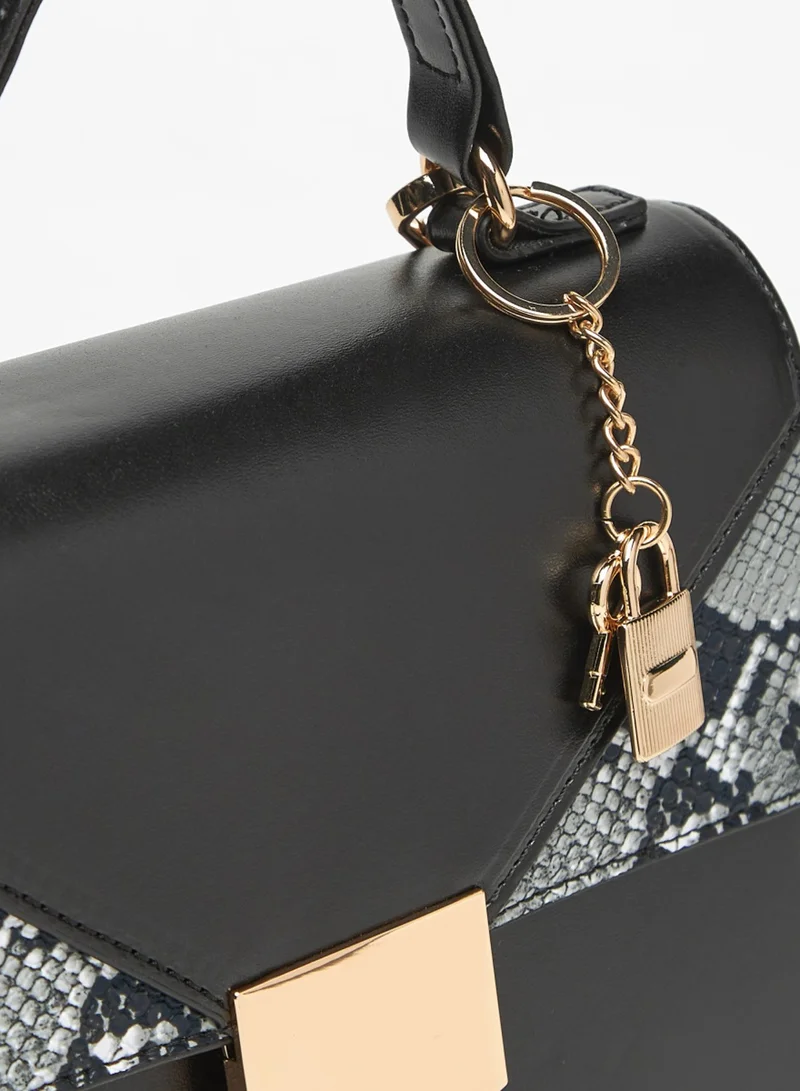 فلورا بيلا Animal Print Satchel Bag with Charm Detail and Handle By Shoexpress