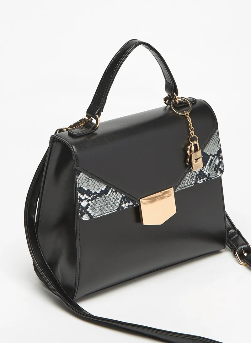 فلورا بيلا Animal Print Satchel Bag with Charm Detail and Handle By Shoexpress