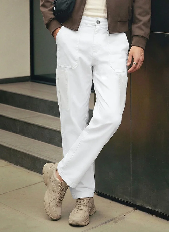 The Souled Store The Souled Store Men Solid White Straight Fit Cargo Jeans