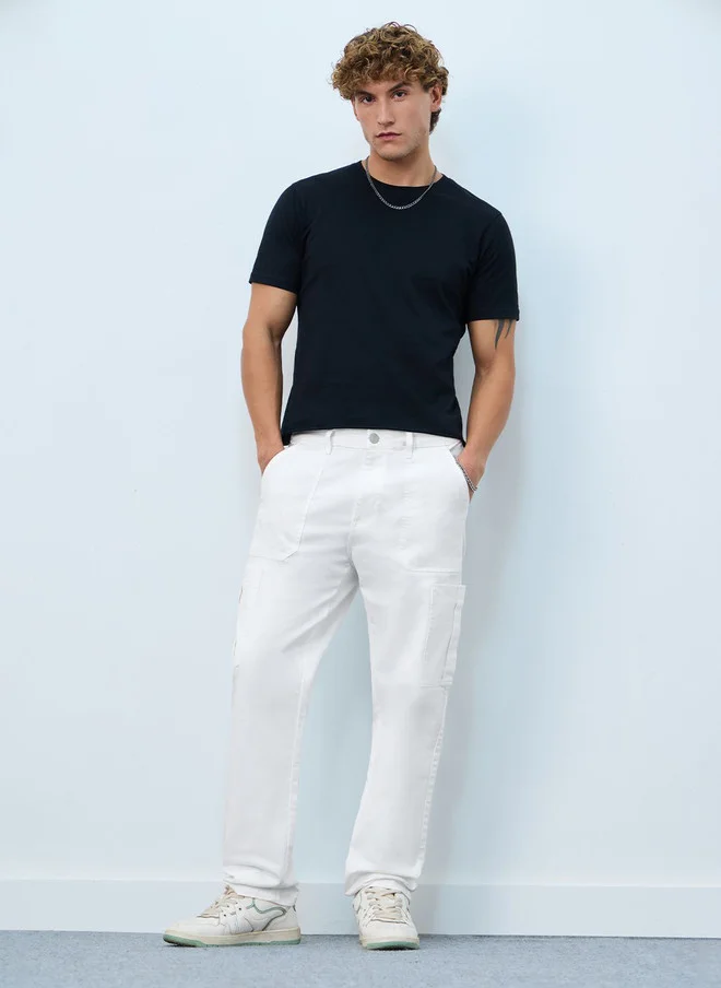 The Souled Store  The Souled Store Men Solid White Straight Fit Cargo Jeans  | Best Price UAE