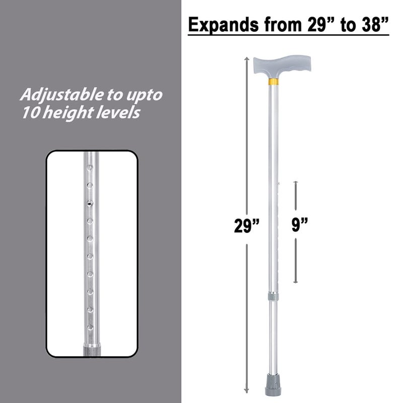 MCP Jindal Premium Height Adjustable Walking Stick Aluminium Cane Trekking Support Stick for Men, Women & Old People (Silver) - Image 4