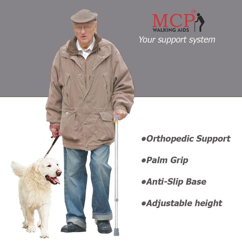 MCP Jindal Premium Height Adjustable Walking Stick Aluminium Cane Trekking Support Stick for Men, Women & Old People (Silver) - Image 3