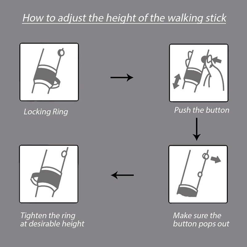 MCP Jindal Premium Height Adjustable Walking Stick Aluminium Cane Trekking Support Stick for Men, Women & Old People (Silver) - Image 5