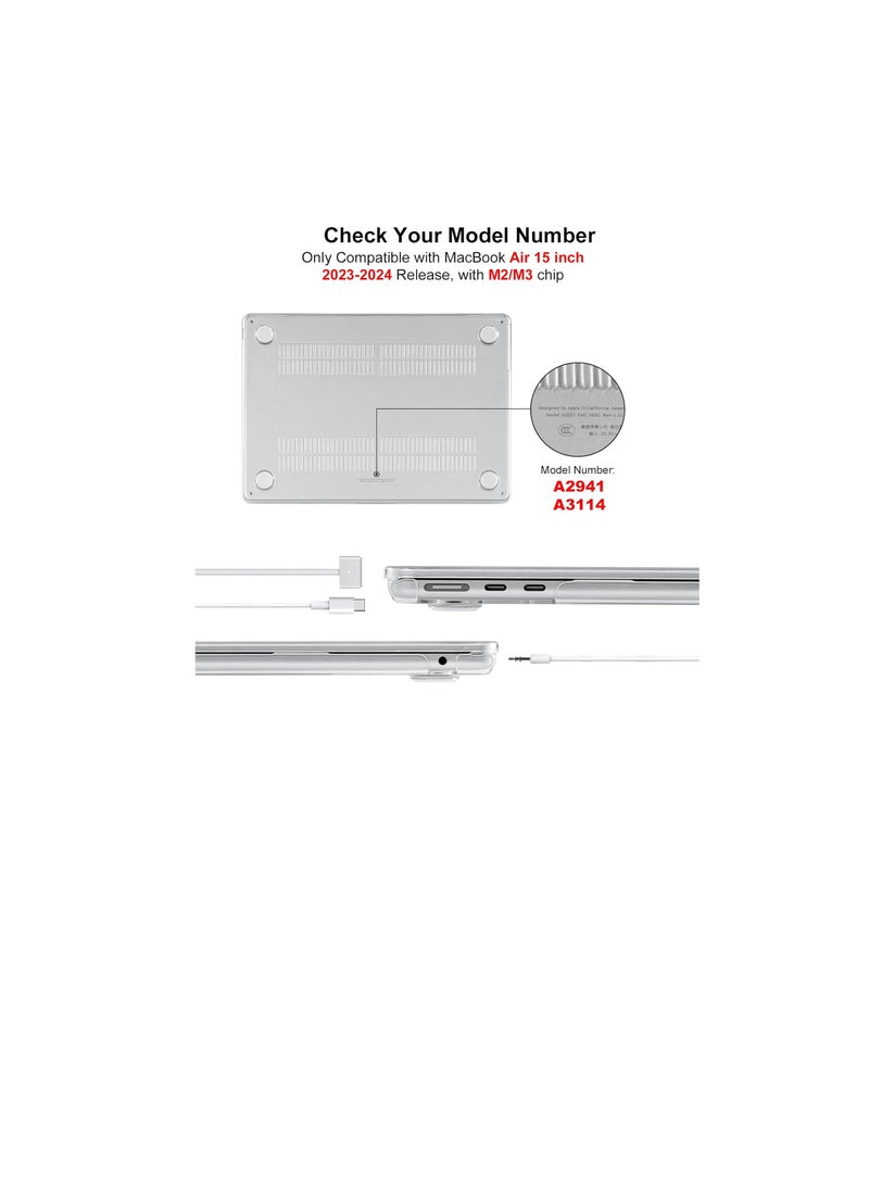 حافظة متوافقة مع جهاز MacBook Air الجديد مقاس 15 بوصة M3 A3114 M2 A2941 مع شاشة عرض شبكية العين السائلة ومعرف اللمس إصدار 2024 2023، غطاء حماية من البلاستيك الصلب الشفاف - Image 4