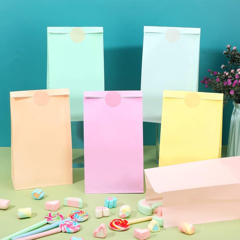 Zhehao 120 Pcs Pastel Gift Bags Candy Paper Bags with Stickers 51 x 32 x 95 Inch Party Favor Pastel Goodie Treat Sweet Craft Treat for Birthday Wedding Anniversary Supply - Image 3