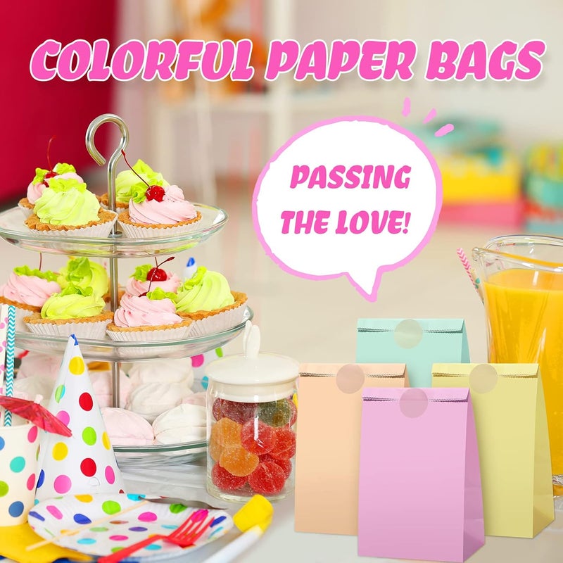 Zhehao 120 Pcs Pastel Gift Bags Candy Paper Bags with Stickers 51 x 32 x 95 Inch Party Favor Pastel Goodie Treat Sweet Craft Treat for Birthday Wedding Anniversary Supply - Image 4