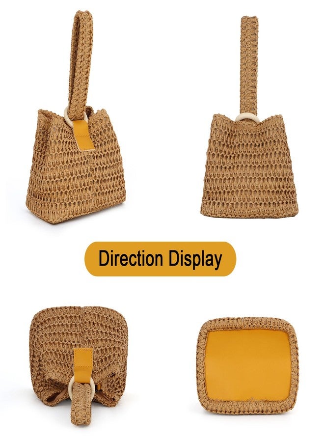 KUANG! Women's Straw Clutch Handbag Loop Knot Purse Bucket Handbag Wristlet Small Tote Chain Bag 2025 Summer Beach Woven Bag - Image 4