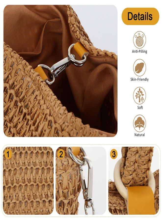 KUANG! Women's Straw Clutch Handbag Loop Knot Purse Bucket Handbag Wristlet Small Tote Chain Bag 2025 Summer Beach Woven Bag - Image 2