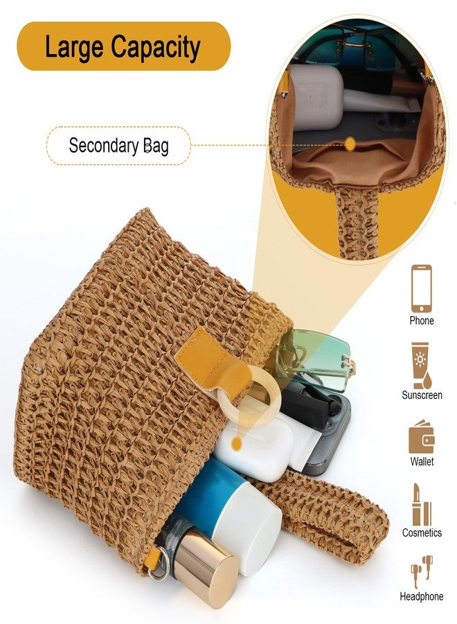 KUANG! Women's Straw Clutch Handbag Loop Knot Purse Bucket Handbag Wristlet Small Tote Chain Bag 2025 Summer Beach Woven Bag - Image 5